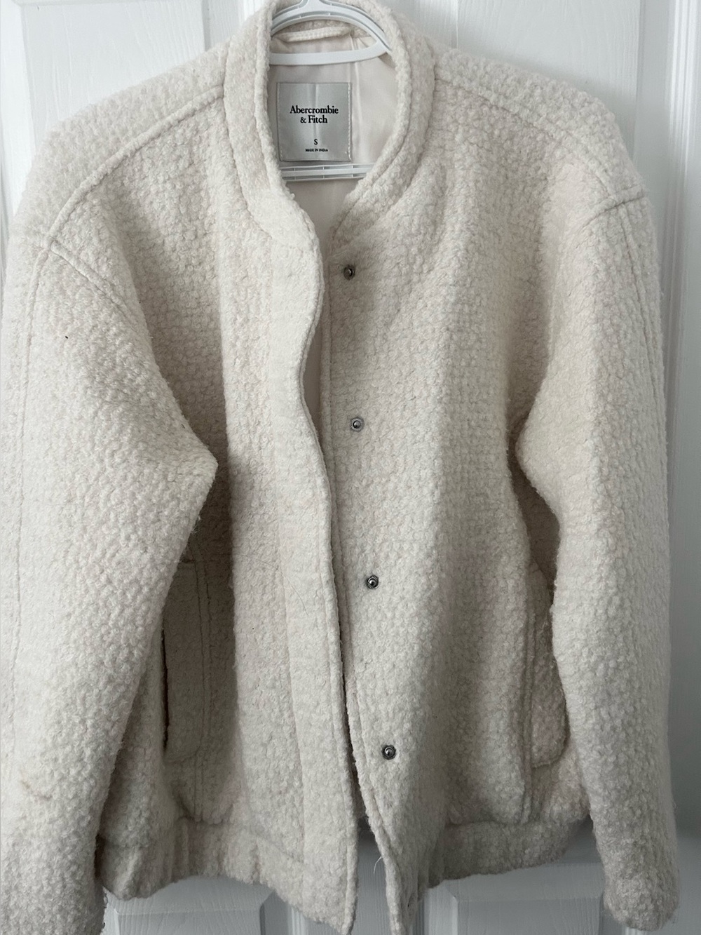 Abercrombie & Fitch Women's Ivory Teddy Sherpa Jacket Bomber Wool